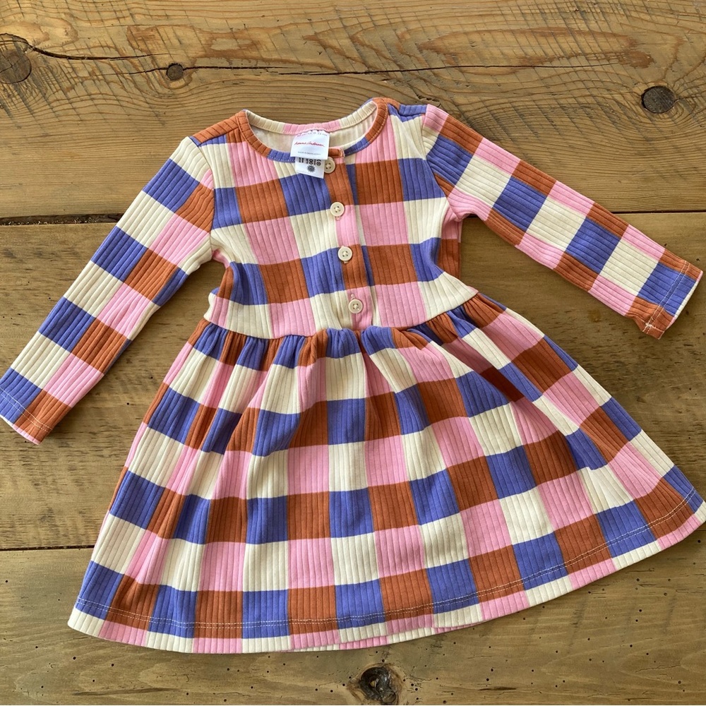 Hanna Andersson Checkered Ribbed Button-Front Skater Dress -- Like New!